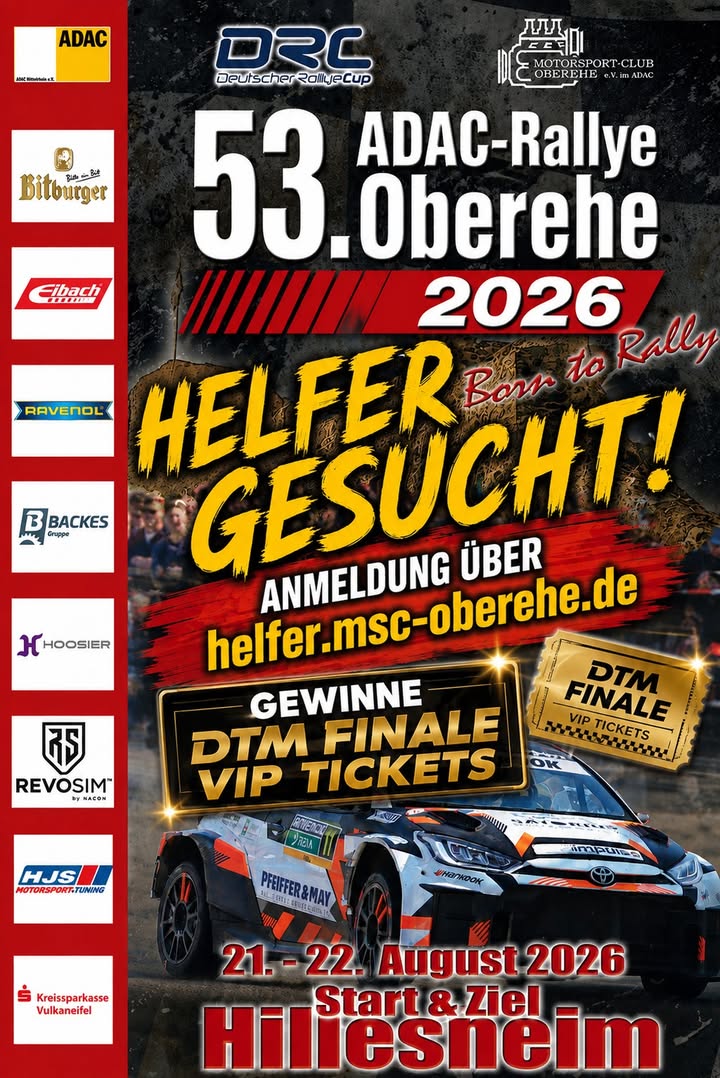 Wir suchen immer noch Helfer für unsere 53.ADAC Rallye Obere...